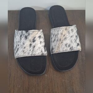 Black and White Cow HideSlide Sandals